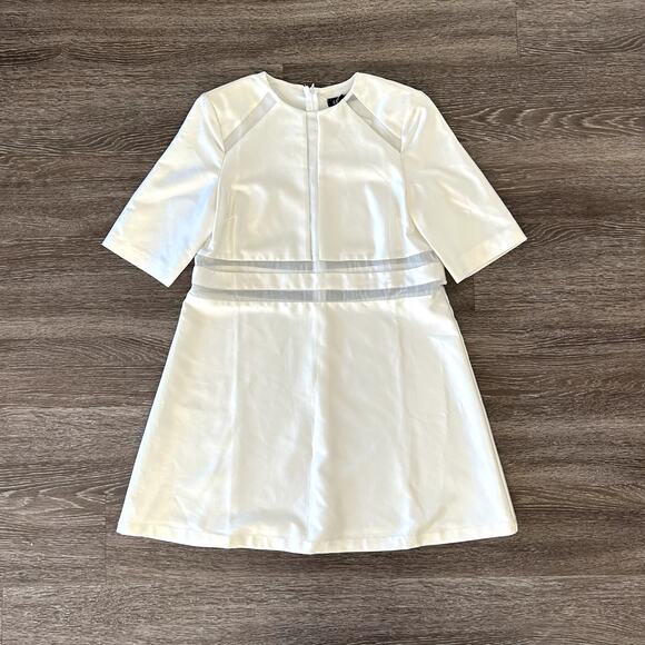 NWT Elliatt Oracle Ivory Mesh Trim Mini Dress Sz M Short Sleeve Shift Structured - Picture 6 of 12